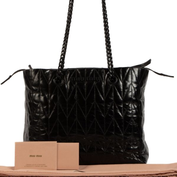 Miu Miu Black Matelassé Shiny Leather Tote Bag