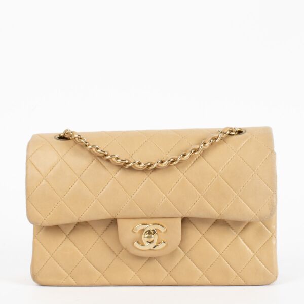 Authentic Preloved Chanel Beige Small Classic Handbag Classic Flap Bag Year: 2002-2003 on Labellov.com