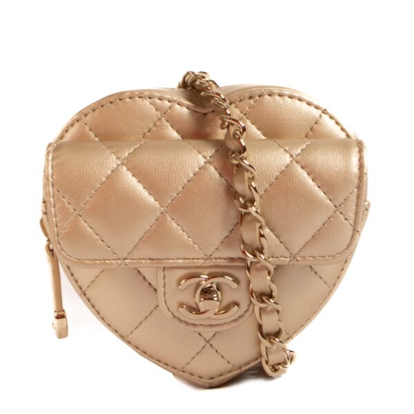 Shop 100% authentic second-hand Chanel 22S Gold Lambskin CC In Love Heart Clutch With Chain on Labellov.com