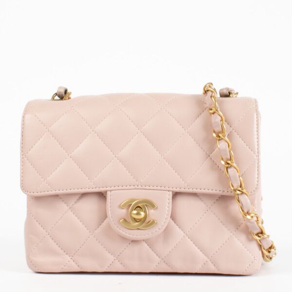authentic preloved Chanel Pink Mini Square Classic Handbag on Labellov.com