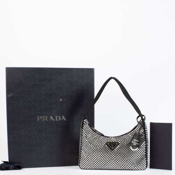 Prada Black Re-Edition 2000 Mini Satin Bag With Crystals