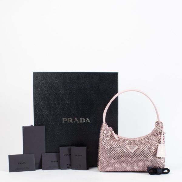 Prada Alabaster Pink Re-Edition 2000 Crystal Mini Satin Bag