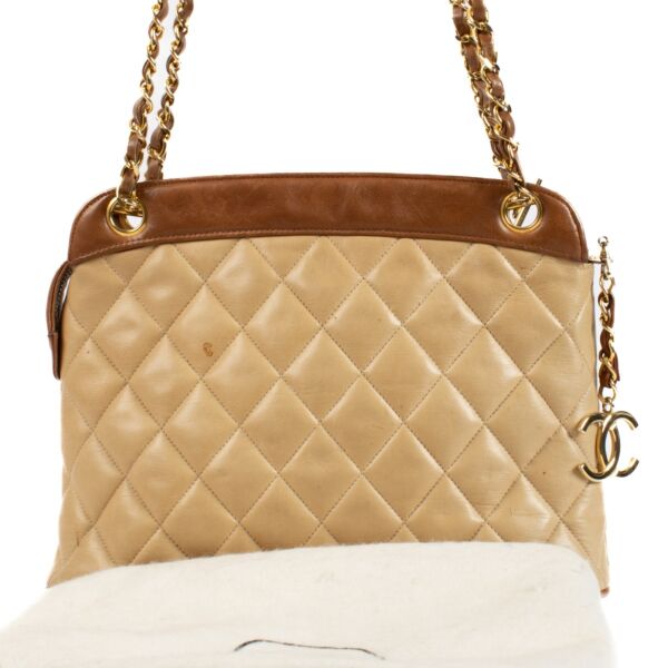 Chanel Beige Quilted Lambskin Vintage Shoulder Bag