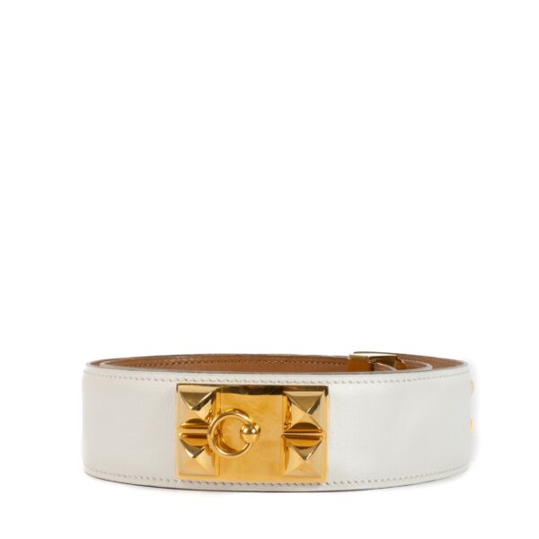 Shop 100% authentic Hermès White Leather/Gold Buckle Collier De Chien Belt - size 80 at Labellov.com.