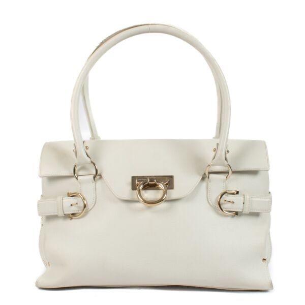 Ferragamo White Leather Wanda East West Top Handle Bag