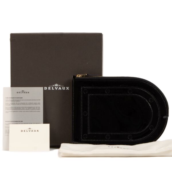 Delvaux Louise Black Patent Leather D Pochette GM Clutch