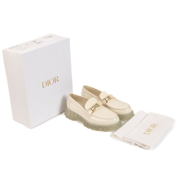 Christian Dior White Leather Code Loafers - size 36.5