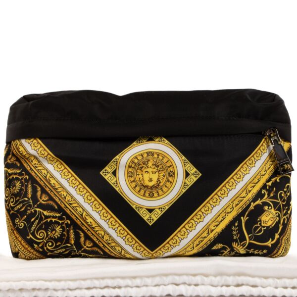 Versace Black and Yellow Barocco Nylon Belt Bag