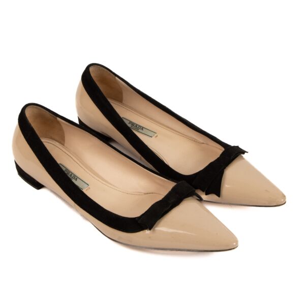 Prada Beige Patent Leather Ballet Flats - Size 37 1/2