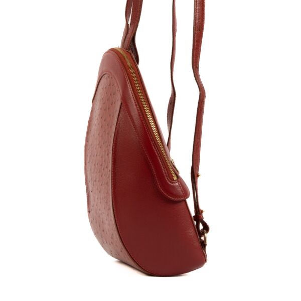 Delvaux Red Leather and Ostrich Amitie Backpack