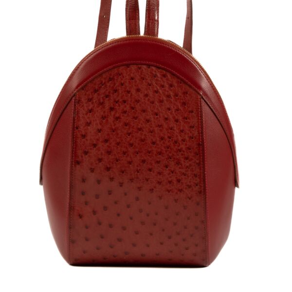 Shop vintage luxury designer second hand Delvaux Red Leather and Ostrich Amitie Backpack at Labellov.
