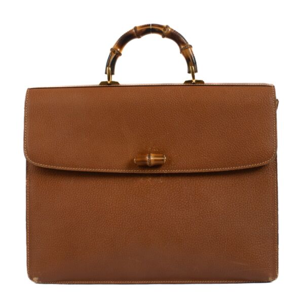 Gucci Brown Leather Bamboo Handle Briefcase