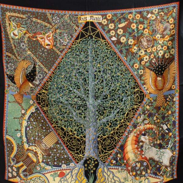 Hermès Black/Multicolor Axis Mundi 90 Scarf