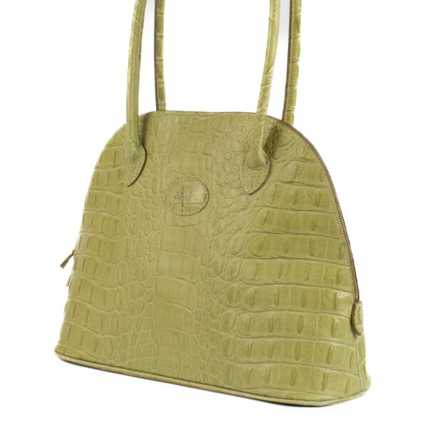 Mulberry Lime Green Crocodile Embossed Leather Vintage Bag