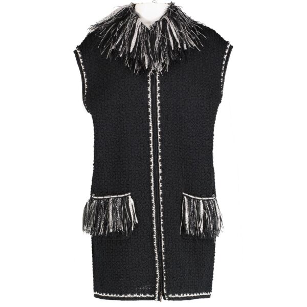 Shop 100% authentic second-hand Chanel Black Logo Fringe Tweed Jacket - Size 38 on Labellov.com
