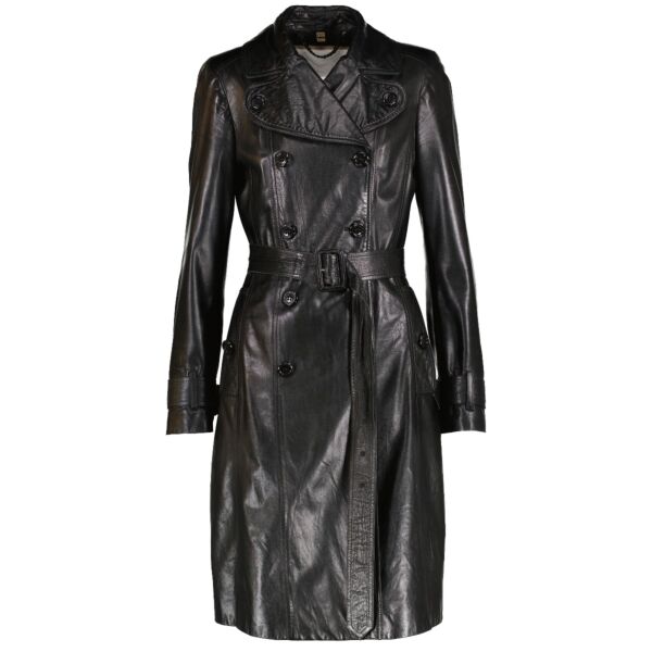 Burberry Black Leather Trench Coat