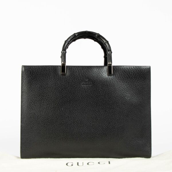Gucci by Tom Ford Black Leather Bamboo Tote Bag