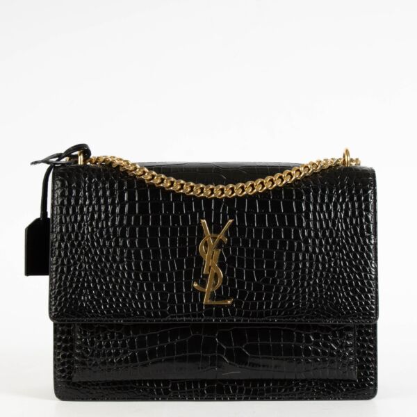 Authentic pre-loved Saint Laurent Black Crocodile Embossed Sunset Large Bag on Labellov.com