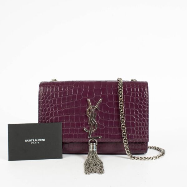Saint Laurent Purple Crocodile Embossed Leather Kate Tassel Small Bag