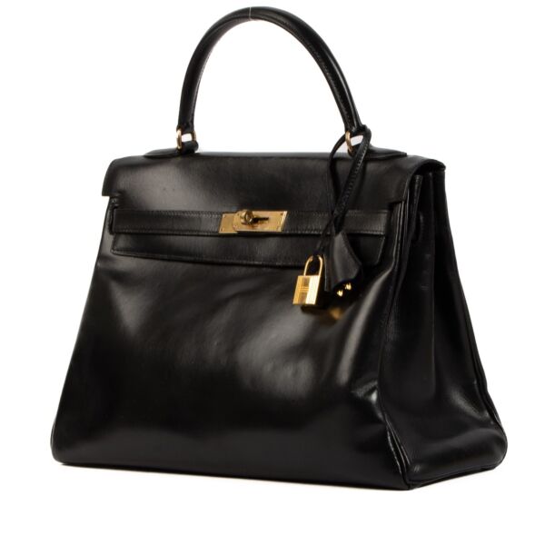 HERMES GHW Kelly 32 2 Way Shoulder Handbag Evercolor Leather
