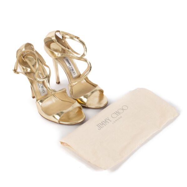 Jimmy Choo Gold Lance 100 Sandals - Size 37