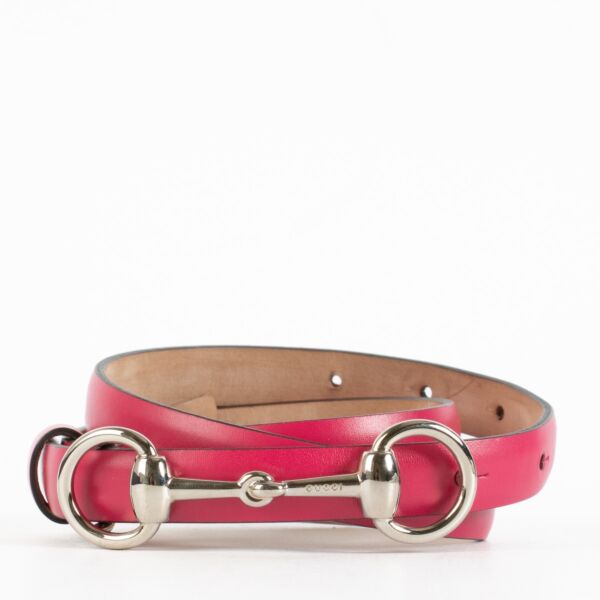 Authentic Preloved Gucci Pink Horsebit Slim Belt - Size 80 on Labellov.com