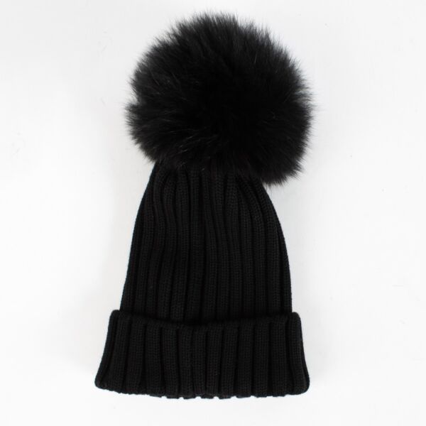 Moncler Black Fur Pompom Beanie