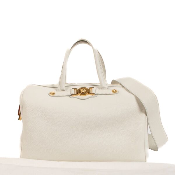 Versace White Leather Palazzo Boston Bag