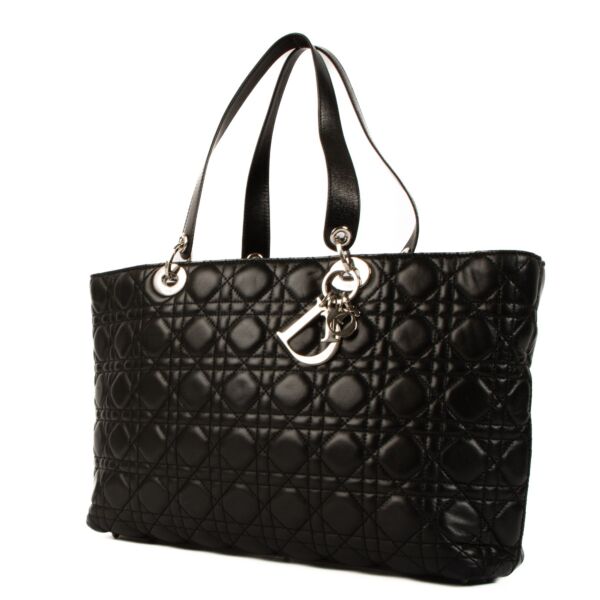Christian Dior Black Lambskin Cannage Lady Dior Tote Bag 