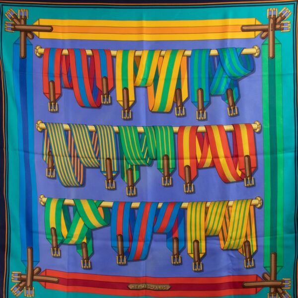 Hermès Les Sangles Silk Carre 90 Scarf