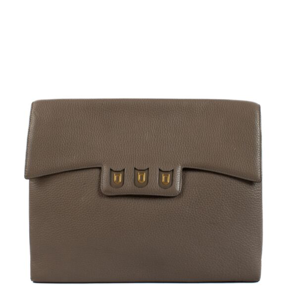 Delvaux Taupe Leather A4 Fold Clutch Bag