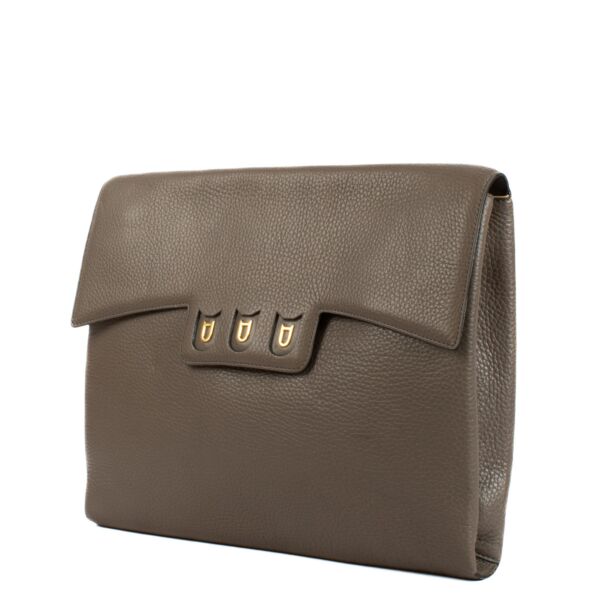 Delvaux Taupe Leather A4 Fold Clutch Bag