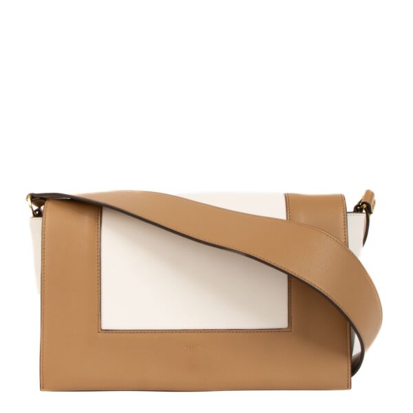 Celine Tan/Optic White Leather Medium Frame Bag