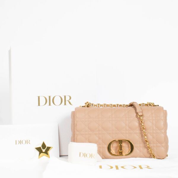 Christian Dior Powder Beige Calfskin Large Caro Bag