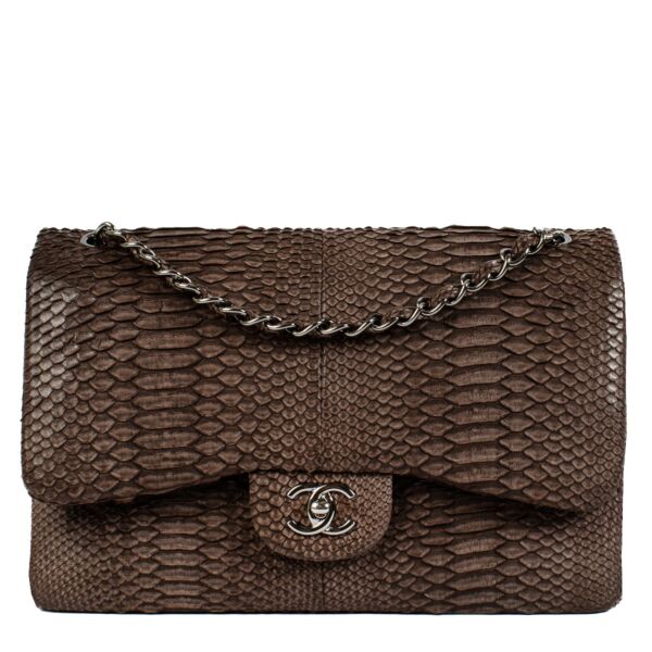 Chanel Taupe Python Large Classic Flap Bag