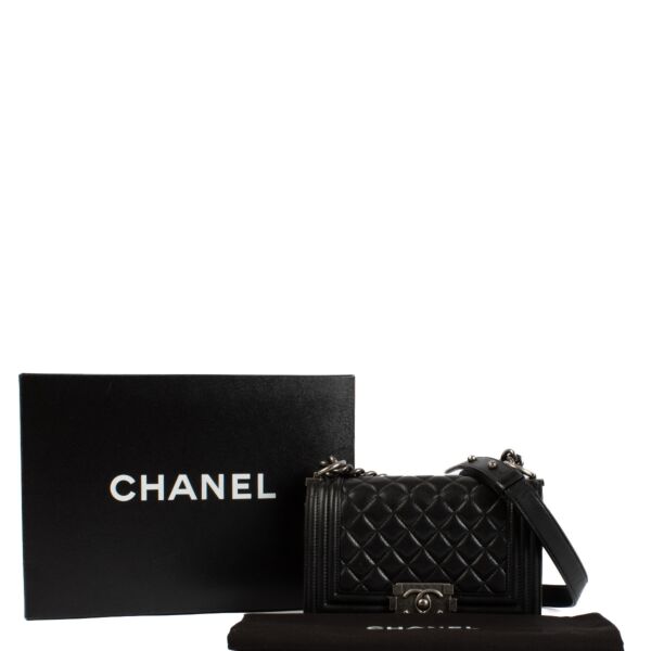 Chanel Small Black Lambskin Leather Boy Bag