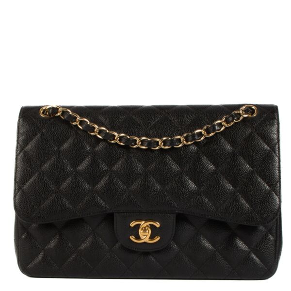 Chanel Black Caviar Leather Large Classic Flap Bag te koop bij de beste reseller van heel Belgie: Labellov