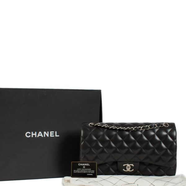 Chanel Black Lambskin Large Classic Double Flap Bag 
