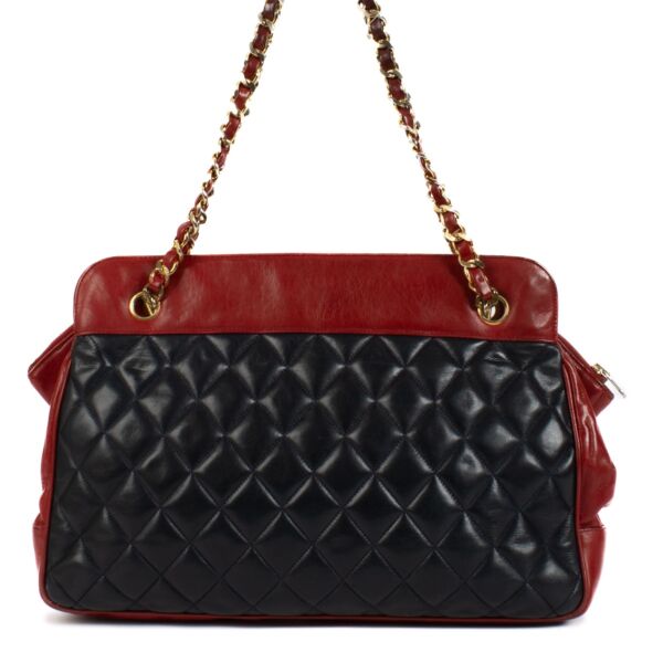 Chanel Blue/Red Quilted Lambskin Vintage Tote Bag