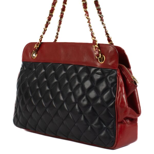 Chanel Blue/Red Quilted Lambskin Vintage Tote Bag