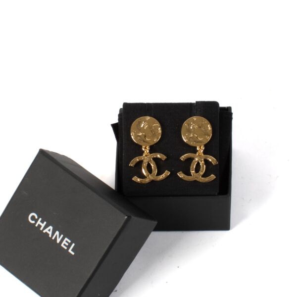 Chanel 24C Gold-Tone CC Pendant Earrings