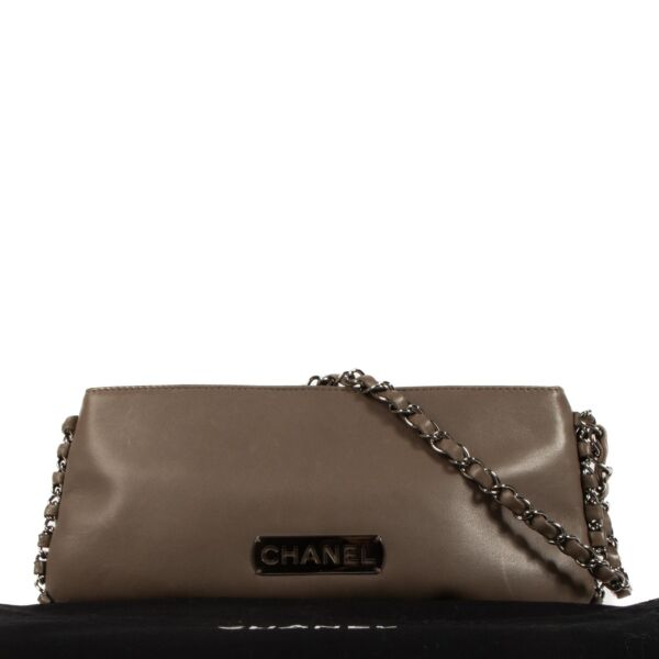 Chanel Taupe Lambskin Flat Clutch Bag