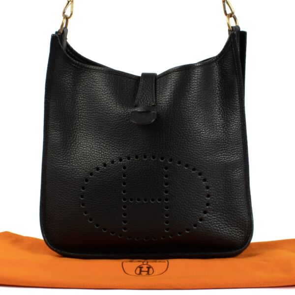 Hermès Vintage Evelyne 33 Black Taurillon Clemence GHW