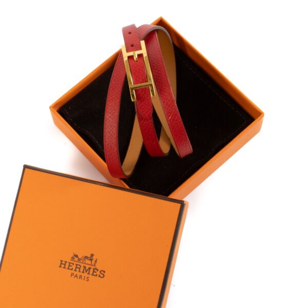 Hermès Rouge Casaque Epsom Hapi 4 Bracelet - Size M