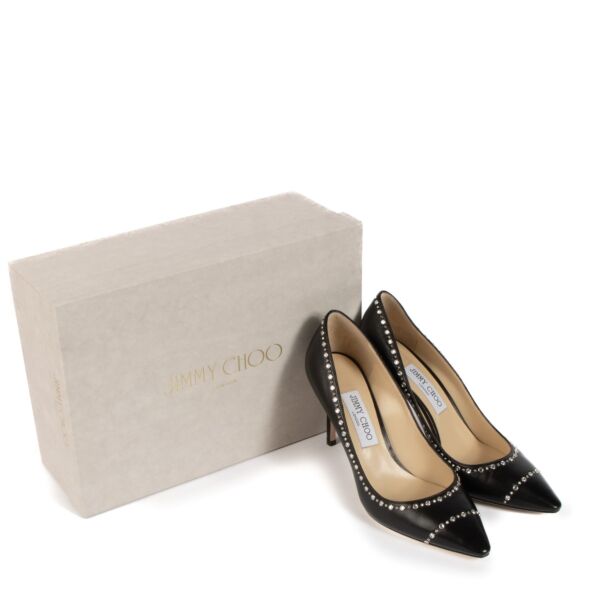 Jimmy Choo Black Studded Romy 85 Pumps - Size 39.5