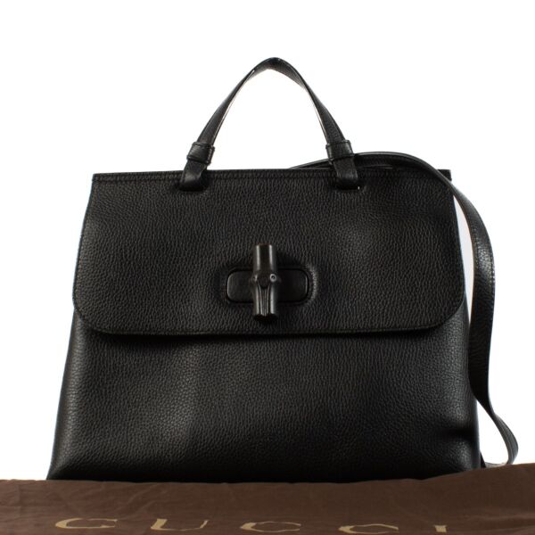 Gucci Black Leather Bamboo Daily Shoulder Bag