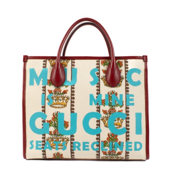 Shop safe online at Labellov in Antwerp, Brussels and Knokke this 100% authentic second hand Gucci 100 Music Is Mine Small Tote Bag