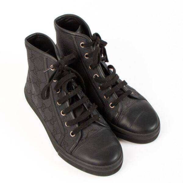 Gucci Black GG Canvas High-Top Sneakers - Size 36