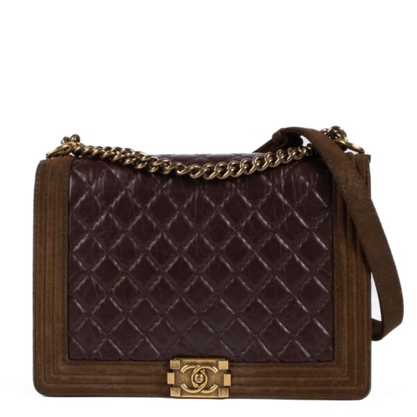 Chanel Burgundy Leather/Brown Suede Maxi Boy Bag