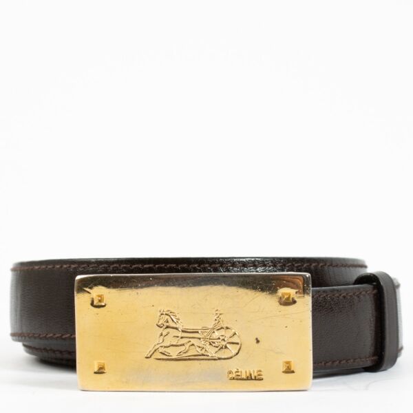 Celine Vintage Brown Leather Horse Carriage Buckle 20 mm Belt - Size 80